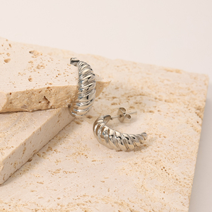 Classic Trendy Titanium Steel 316L Hypoallergenic Silver Croissant Hoop Earrings Geometric Design for <strong>Women</strong> <strong>Gift</strong> Idea - Product Image 4