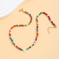 Collier unisexe tendance bohème avec perles de verre arc-en-ciel, perle d'eau douce, pendentif cœur et fermoir mousqueton – Idéal comme cadeau