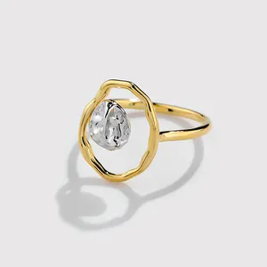 颜色分离时尚戒指女士珠宝925银镀金空心圆18k戒指