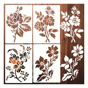 4 pochoirs floraux, pochoirs de fleurs sauvages réutilisables, modèle floral pour la peinture sur bois, murs, tissu, toile, décoration de sol - Product Image 1