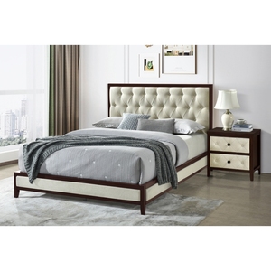 Table de chevet Cherry Espresso à 2 tiroirs, face capitonnée, meubles de chambre à coucher modernes - Product Image 4