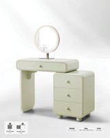 Table de toilette moderne minimaliste en bois de bouleau avec miroir éclairé, rangement durable, écologique, modulaire, chambre à coucher assemblée