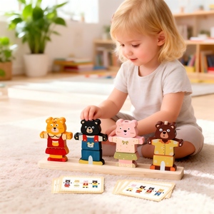Jouet <span class=keywords><strong>éducatif</strong></span> Montessori en bois pour enfants et tout-petits, avec des animaux, un petit ours, des vêtements à changer, des empilables, pour développer la motricité fine - Product Image 1