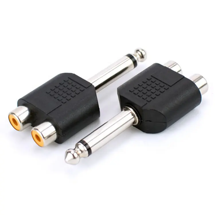 1/4Inch 6.35mm erkek 2 RCA kadın ses kafaları M tek iki RCA F Stereo ara bağlantı ses adaptörü