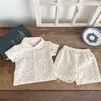 Ensemble bébé fille Angou Summer, nouveau-né, haut à manches courtes à fleurs fraîches et short, ensemble deux pièces