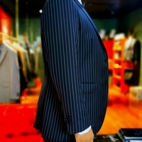 Costume sur mesure bleu marine à rayures blanches, simple boutonnage, style italien, en laine/polyester, coupe ajustée, pour homme, idéal pour affaires et mariages