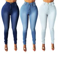 Fabriek Koop Effen Broek Blauw Casual Denim Broek Stretch Denim Jeans Hoge Taille Vriendje Skinny Potlood Jeans Vrouwen Jeans