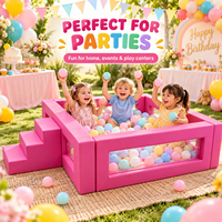Piscine à balles rose vif avec escaliers et fenêtres transparentes, aire de jeux intérieure commerciale en mousse pour tout-petits, location pour fêtes
