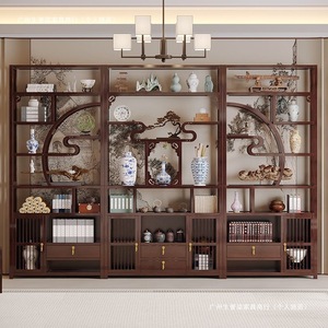 Chinese Style Rosewood Display Shelf Multi Compartment Tea Room Cabinet Partition Living Room Ornament Storage Unit - Product Image 1