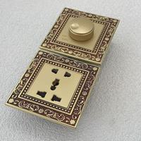 Applique murale 86 avec interrupteur à bascule double pôle, panneau en cuivre, laiton antique rétro, or 24 carats, prise universelle UK13A 250V 1/2/3/4 voies