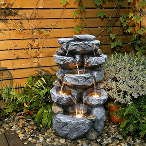 <span class=keywords><strong>Fontaine</strong></span> d'<span class=keywords><strong>eau</strong></span> extérieure autoportante en résine, cascade à 6 niveaux, avec lumières LED pour la décoration, vente en gros - Product Image 4