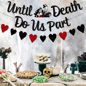 Drapeau en forme <span class=keywords><strong>de</strong></span> cœur noir « Jusqu'à <span class=keywords><strong>la</strong></span> <span class=keywords><strong>mort</strong></span> nous sépare » pour Halloween, fête à thème mariage, décoration <span class=keywords><strong>de</strong></span> gâteau tête <span class=keywords><strong>de</strong></span> <span class=keywords><strong>mort</strong></span>, demande en mariage, décoration d'Halloween - Product Image 2