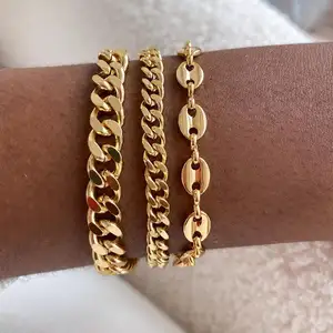 Gelang Rantai Kuba 5Mm untuk Wanita, Perhiasan Bangle Hip Hop dengan Warna Perak Emas, Gelang Pesta Berat Logam Modis