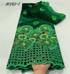 Green African Velvet Lace Fabric Hochwertige französische Tüll spitze Appliziert Nigeria Pailletten Net Lace