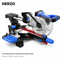 Scie à onglet sans fil HERZO 18V à batterie avec lumière LED, pour le bois, angle de coupe 45 degrés, moteur sans balais, pour le bricolage