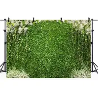 Fondo de fotografía para fiesta de boda, decoración de pared de 7x5 pies, flores blancas, hierba verde, hojas, tela verde, decoración de pared
