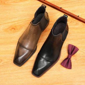 Botas Chelsea de Cuero Modelo 2025 - Diseño Británico Retro con Tres Conectores, para Hombre, Formales, Casuales, Cálidas, de Otoño, de Una Pieza - Product Image 1