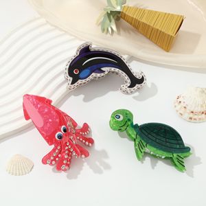 Pince à cheveux en acétate, design animalier mignon et simple, motifs tortue verte, pieuvre, dauphin, requin, thème océan - Product Image 1