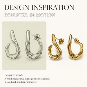 Boucles d'oreilles clous sculpturales à boucle ouverte, en acier inoxydable avec finition plaquée or 14K sous vide, boucles d'oreilles asymétriques modernes et audacieuses - Product Image 5