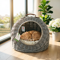 Cama para Gatos Tradicional Tejida a Mano de Mimbre Natural, Ecológica, Nido para Mascotas, Cesta Artesanal para Gatitos, Uso en Interiores, Transpirable y Lavable