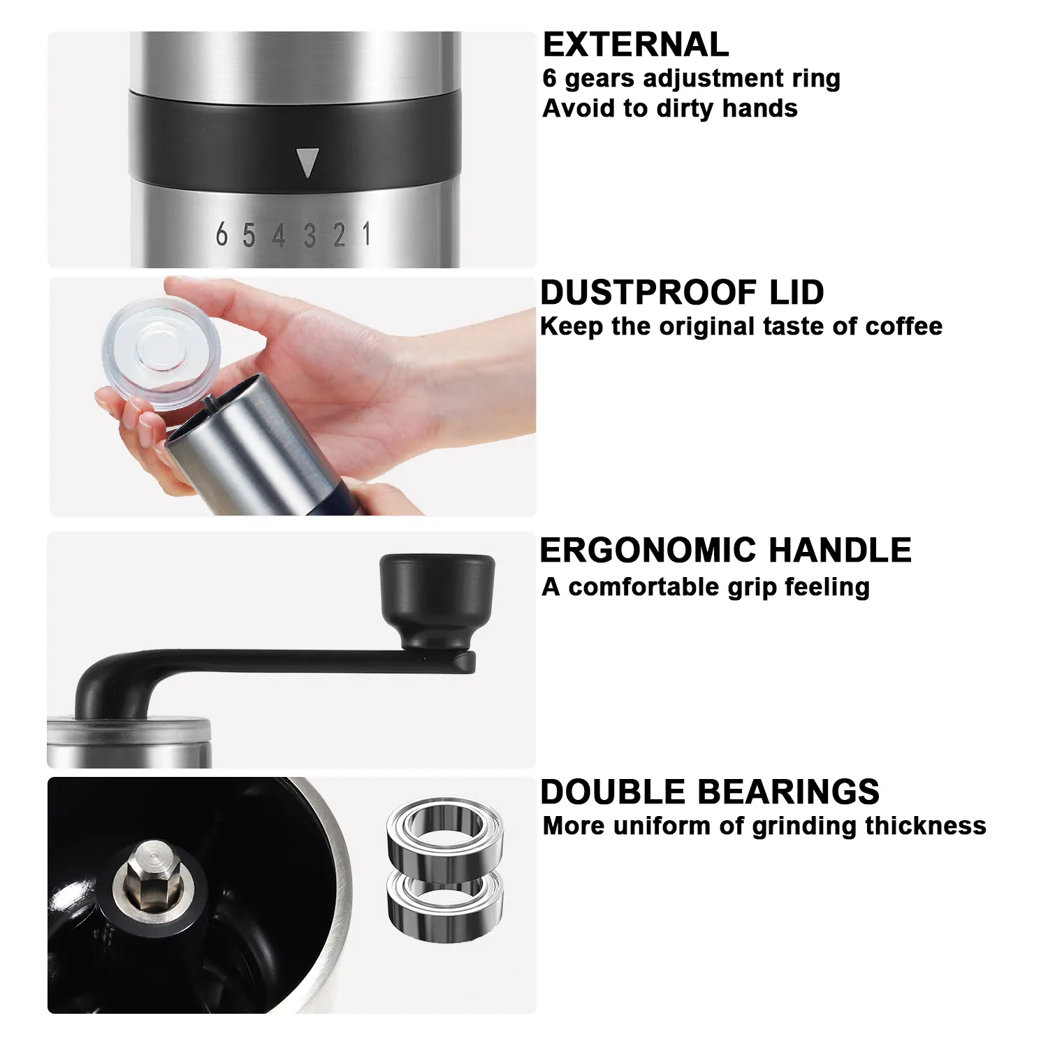 Wholesale High Quality Top Seller 304 Stainless Steel Portable Mini Manual Coffee Bean Grinder with Ceramic for Sale