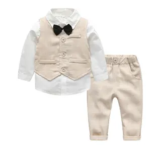 Limited Time Special Spring Autumn Sky Blue Baby Boy Clothes Set 3 Pieces Cotton Kids Waistcoat Long Sleeve Pant