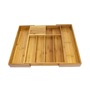 Massief Bouw Bamboe Hout Uitbreidbare Keuken Lade Organizer, Lade Zilverwerk Organizer Tray Gebruiksvoorwerp Houder