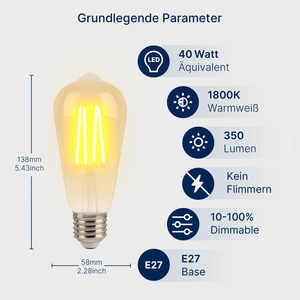 Cổ điển <span class=keywords><strong>LED</strong></span> bóng đèn dây tóc 4 Wát Edison E27 st58 Dimmable hổ phách Glass 1800k/2200K/2700K/3000K CE ukca chứng nhận cho khu dân cư - Product Image 2