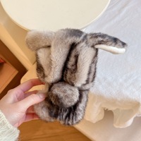 Coque de protection antichoc en peluche lapin couché en fausse fourrure de vison pour iPhone 15 16 17 18 Pro Max 14 13