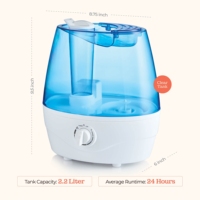 Humidificateur 2,2 L avec fonction aromathérapie, commande par bouton, design facile à transporter, brume continue, pour la maison et l'hôtel