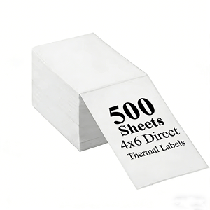 Rollo de Etiquetas Térmicas Autoadhesivas Impermeables de 4 x 6 Pulgadas, Etiqueta de Código de Barras en Blanco Directo, Hecha de Vinilo Duradero - Product Image 1