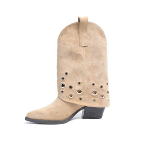 Bottes d'équitation mi-mollet polyvalentes et tendance 2025 – Nouvelle collection automne/hiver/été – Style rétro froncé à bout pointu avec fermeture éclair métallique - Product Image 4