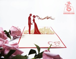Carte de voeux de mariage découpée au laser artisanale 3D personnalisée Invitation romantique pour une utilisation en souvenir Papier pop-up fait à la main par le fabricant - Product Image 4
