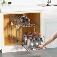 Étagère de rangement moderne à double niveau coulissante en fer pour couvercles de casseroles, sous évier, pour armoire de garde-manger, organisateur domestique