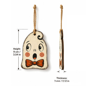 ของตกแต่งไม้ลายการ์ตูนย้อนยุคสำหรับวันฮาโลวีน พร้อมเชือกป่าน ตกแต่งบ้านในร่มรูปผีสองชั้น ของขวัญสำหรับเทศกาล Trick or Treat - Product Image 6