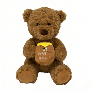 Oso de peluche rizado marrón personalizado con tarro de miel, animal de peluche para regalar a novia o novio. - Product Image 2