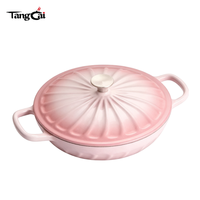 Marmite en fonte émaillée rose dégradé avec couvercle à motif tourbillonnant, cocotte en fonte émaillée, ustensile de cuisson en fonte résistant au four pour la maison