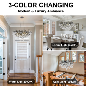 Lustre moderne en cristal Hullxine, lustres LED ronds avec hauteur réglable pour chambre à coucher, éclairage en forme de <span class=keywords><strong>branches</strong></span> d'arbre noires - Product Image 5