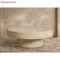 Table basse d'extérieur en béton renforcé de fibres de verre, aspect travertin, résistante aux intempéries