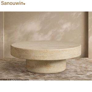 <strong>Round</strong> Glass Fiber Reinforced Concrete Outdoor Coffee <strong>Table</strong> Faux Travertine Weather Resistant <strong>Patio</strong> <strong>Table</strong> - Product Image 3