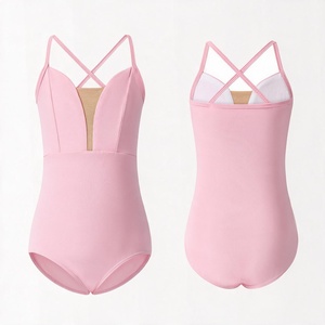 Justaucorps de danse rose pour filles, justaucorps de danse à bretelles réglables, extensible, une pièce, pour l'entraînement - Product Image 1