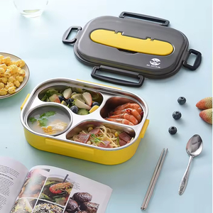 High Quality Stainless Steel Bento <b>Box</b> Thermal Insulated Plastic Lid Heatable Leak Proof BPA Free 4-Compartment Foldable Lunch - Product Image 4