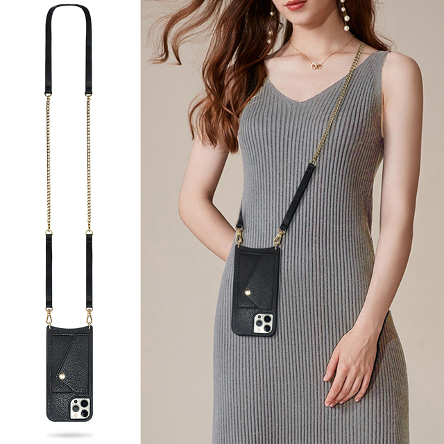 Hot Cross Body Mobile Phone Genuine Leather Wallet Case With Strap for iPhone 13 Pro Max