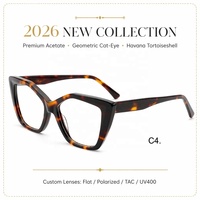 Lunettes YMA8550 en acétate œil de chat géométrique, verres TAC polarisés plats UV400, bord cranté, 5 couleurs, unisexe