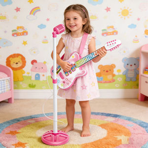 Ensemble guitare et microphone pour <span class=keywords><strong>fille</strong></span> avec effets lumineux et musicaux, hauteur du microphone réglable, jouets d'instruments de musique pour enfants - Product Image 1