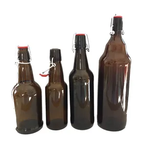 Botellas de cerveza de vidrio ámbar de 16 oz con tapas abatibles para elaboración de cerveza casera con tapas abatibles