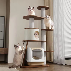 Non-Toxic Eco-Friendly Modern <strong>Large</strong> Luxury Rubberwood <strong>Cat</strong> <strong>Climbing</strong> <strong>Tree</strong> with 2-Level Litter Box Enclosure Carton Easy Assembly - Product Image 4