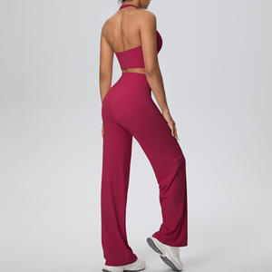 Set Yoga 2025 New Naked Feeling, Bra Racerback, Celana Kaki Lebar Pinggang Tinggi, Pengangkat Bokong, Cepat Kering, 2 Potong - Product Image 5