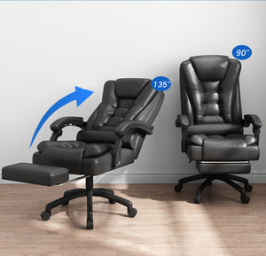 Chaise de bureau ergonomique en cuir PU, chaise de direction avec accoudoirs rembourrés rabattables, hauteur réglable, dossier haut, chaise de patron - Product Image 1