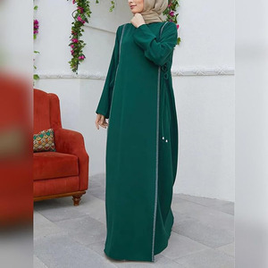 Robe longue islamique solide pour femmes musulmanes traditionnelles Cardigan ouvert à la mode Vintage Silhouette droite robe modeste pour adultes - Product Image 5